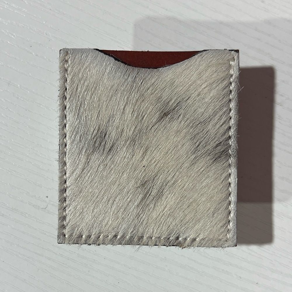 Stick On Card Wallet for Phone or Boots Speckled Cowhide White Black
